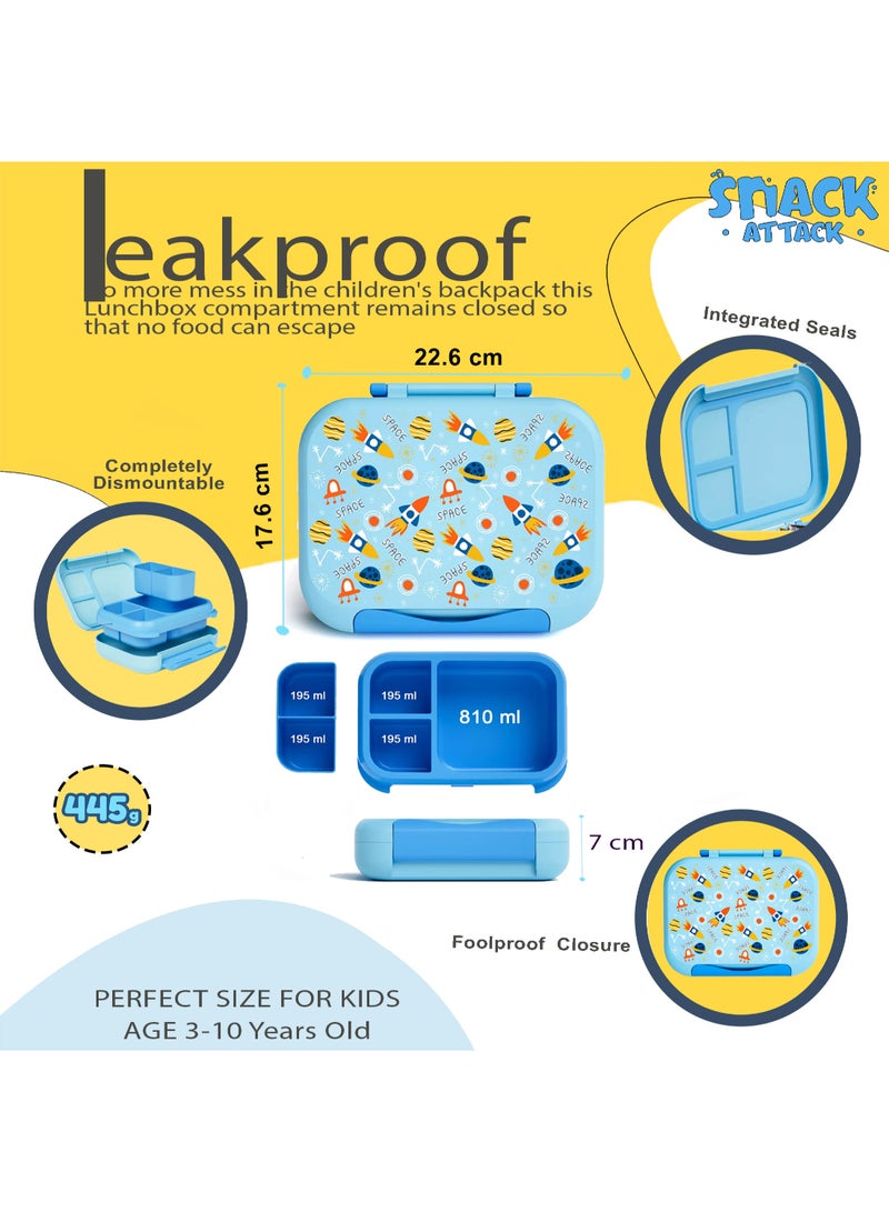 Snack attack صندوق غداء الأطفال سناك أتاك صاروخ الفضاء – صندوق بنتو قابل للتحويل 3 أو 5 أقسام مقاوم للتسرب من الفولاذ المقاوم للصدأ – خالي من BPA مع ختم سيليكون – حاوية غمس إضافية – تصميم ممتع للفضاء الخارجي - Image 3