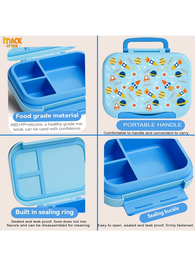 Snack attack صندوق غداء الأطفال سناك أتاك صاروخ الفضاء – صندوق بنتو قابل للتحويل 3 أو 5 أقسام مقاوم للتسرب من الفولاذ المقاوم للصدأ – خالي من BPA مع ختم سيليكون – حاوية غمس إضافية – تصميم ممتع للفضاء الخارجي - Image 2