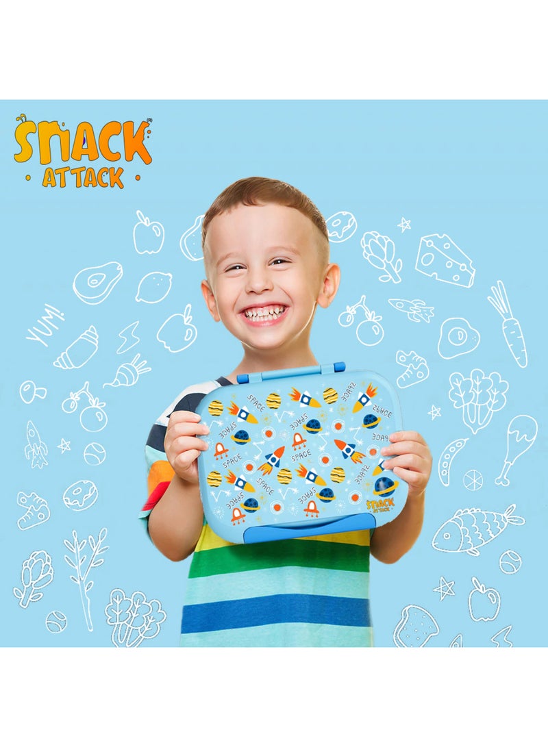 Snack attack صندوق غداء الأطفال سناك أتاك صاروخ الفضاء – صندوق بنتو قابل للتحويل 3 أو 5 أقسام مقاوم للتسرب من الفولاذ المقاوم للصدأ – خالي من BPA مع ختم سيليكون – حاوية غمس إضافية – تصميم ممتع للفضاء الخارجي - Image 5