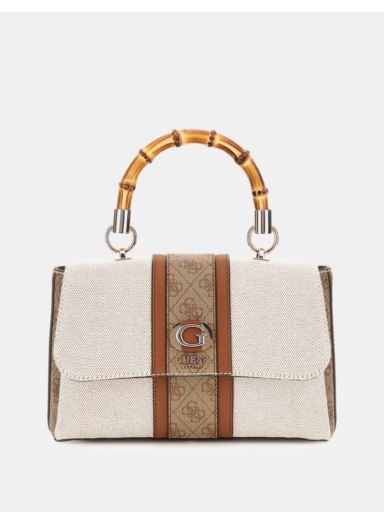 جس حقيبة يد نسائية من Guess بمقبض علوي من الخيزران - بيج وبني - Image 1