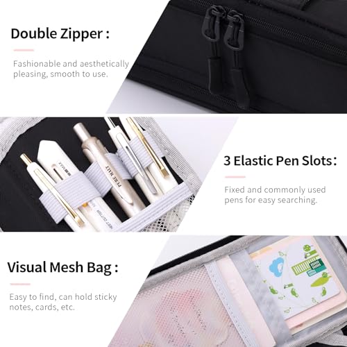 CICIMELON Large Pencil Case Big Storage Pen Pouch Bag with Compartment for School Supplies Office College Teen Boys Girls Adults, Upgraded Black - Image 4