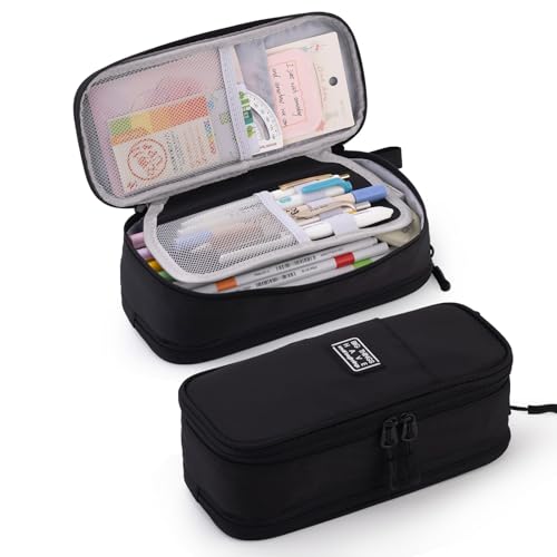 CICIMELON Large Pencil Case Big Storage Pen Pouch Bag with Compartment for School Supplies Office College Teen Boys Girls Adults, Upgraded Black - Image 1