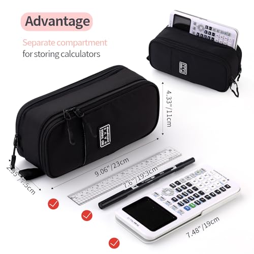 CICIMELON Large Pencil Case Big Storage Pen Pouch Bag with Compartment for School Supplies Office College Teen Boys Girls Adults, Upgraded Black - Image 3