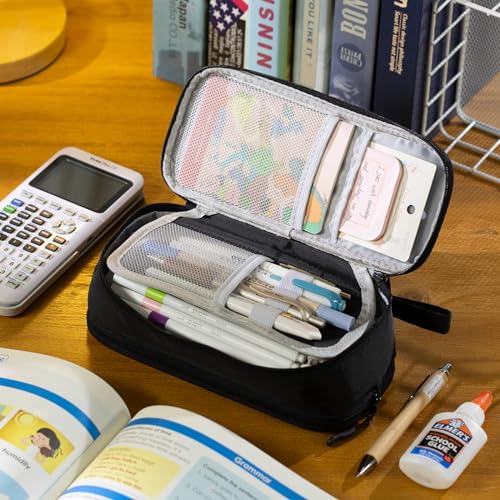 CICIMELON Large Pencil Case Big Storage Pen Pouch Bag with Compartment for School Supplies Office College Teen Boys Girls Adults, Upgraded Black - Image 2