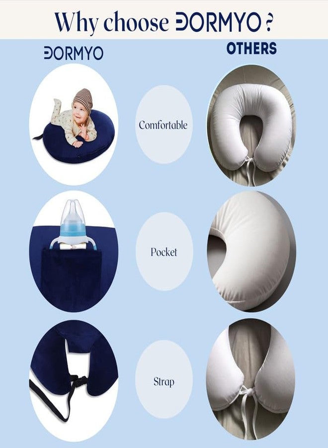 Dormyo Breast Feeding Pillow for New Born Baby - Nursing Pillow for Breastfeeding - Multifunction Pillow with Water Resistant Velvet Cover Filled with 1Kg Microfibre Blue (22" x 21.5") - Image 3