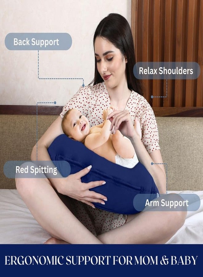 Dormyo Breast Feeding Pillow for New Born Baby - Nursing Pillow for Breastfeeding - Multifunction Pillow with Water Resistant Velvet Cover Filled with 1Kg Microfibre Blue (22" x 21.5") - Image 2