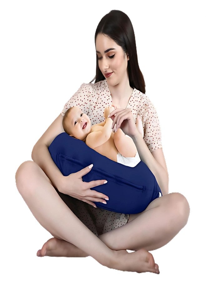 Dormyo Breast Feeding Pillow for New Born Baby - Nursing Pillow for Breastfeeding - Multifunction Pillow with Water Resistant Velvet Cover Filled with 1Kg Microfibre Blue (22" x 21.5") - Image 1