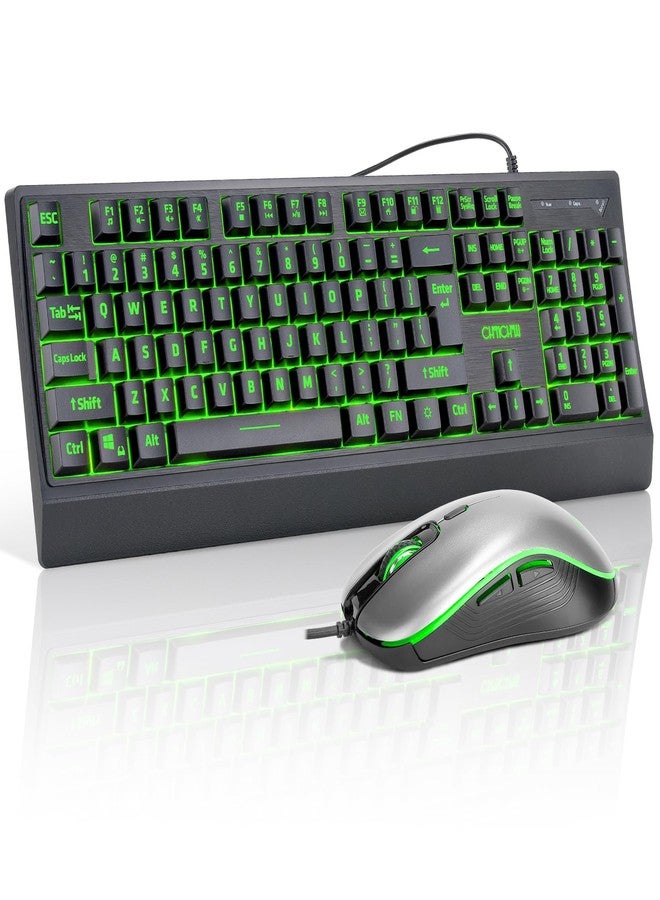 CHONCHOW Large Print Keyboard and Mouse Combo, Red-Yellow-Blue Backlight Quiet Keyboard with Wrist Rest, Oversized Letters, USB Wired, Full Size Keyboard with mice Set Compatible for Windows,PC, Laptop - Black - Image 1