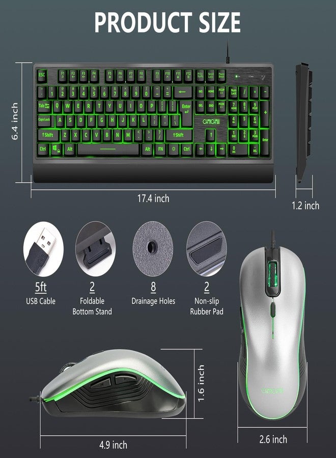 CHONCHOW Large Print Keyboard and Mouse Combo, Red-Yellow-Blue Backlight Quiet Keyboard with Wrist Rest, Oversized Letters, USB Wired, Full Size Keyboard with mice Set Compatible for Windows,PC, Laptop - Black - Image 4