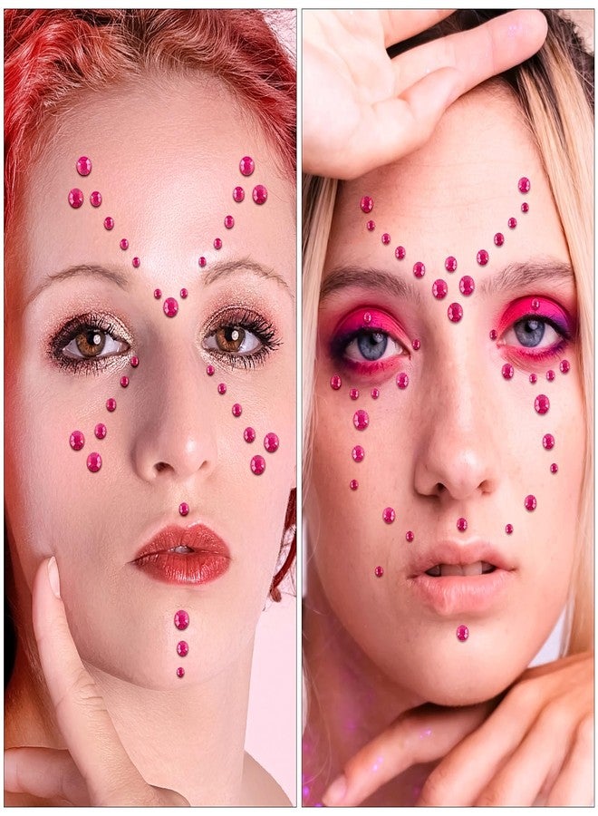 Jacnkb 591pcs Face Gems Hair Gems Pearls, Self-Adhesive Face Jewels Eye Rhinestones 3/4/5/6/8 mm Face Gem Stick on, Halloween Makeup Gems Rave Accessories for Face Eyes Body Makeup (01.Rose red) - Image 5