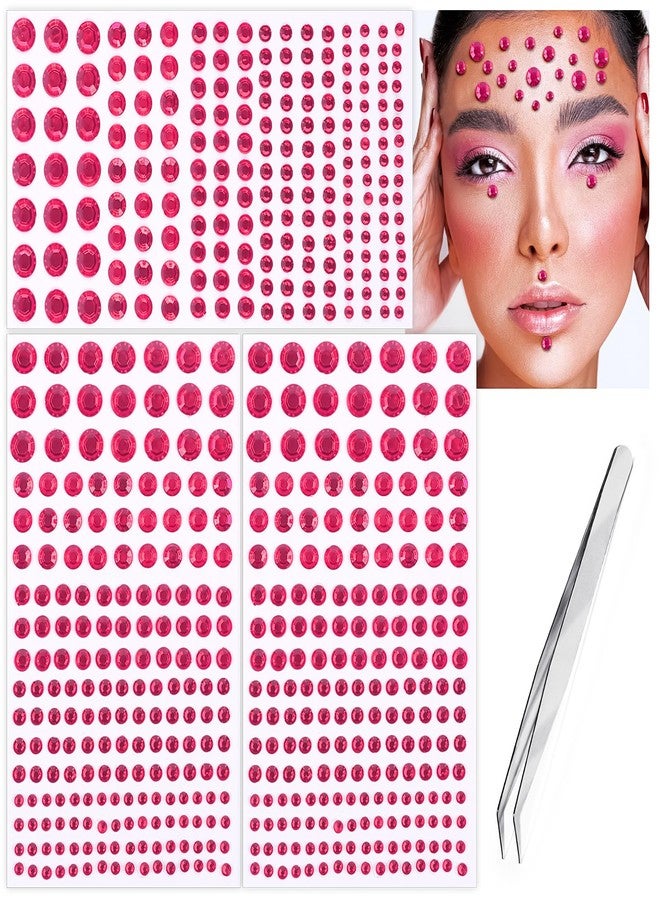 Jacnkb 591pcs Face Gems Hair Gems Pearls, Self-Adhesive Face Jewels Eye Rhinestones 3/4/5/6/8 mm Face Gem Stick on, Halloween Makeup Gems Rave Accessories for Face Eyes Body Makeup (01.Rose red) - Image 1