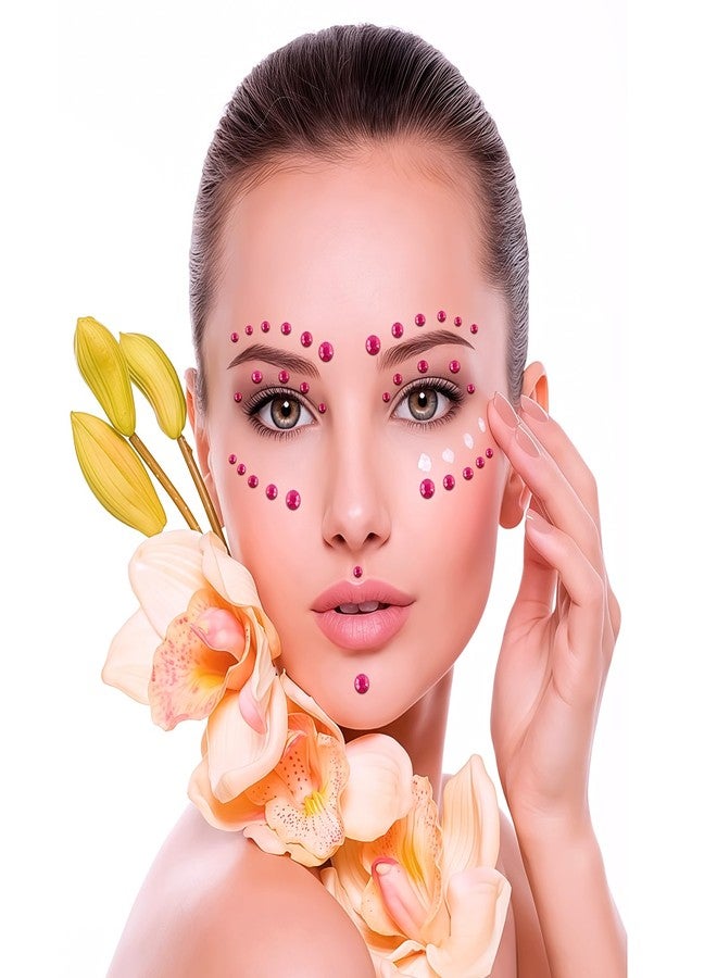 Jacnkb 591pcs Face Gems Hair Gems Pearls, Self-Adhesive Face Jewels Eye Rhinestones 3/4/5/6/8 mm Face Gem Stick on, Halloween Makeup Gems Rave Accessories for Face Eyes Body Makeup (01.Rose red) - Image 4