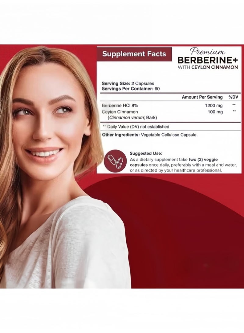 Premium Berberine HCL 1200mg, 120 Capsules - Plus Pure True Ceylon Cinnamon, Berberine HCI Root Supplements Pills - Immune System, Healthy Weight Management - Image 4