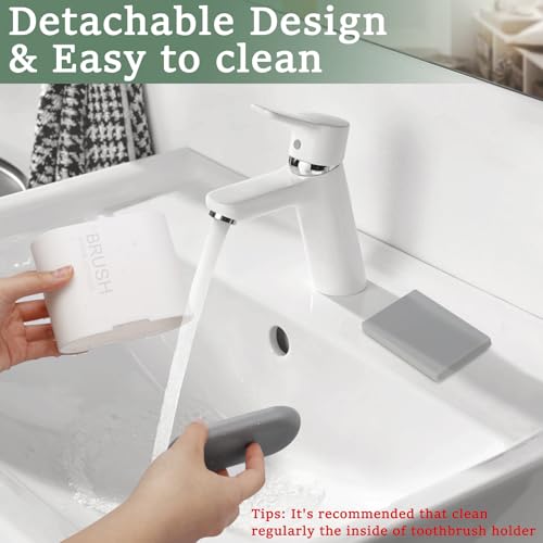 Chintu Toothbrush and Toothpaste Holder with Divider for Bathroom Countertop Organizer, Detachable for Easy Clean,Electric Toothbrush Holders Storage Caddy for Family (White/Gray) - Image 5