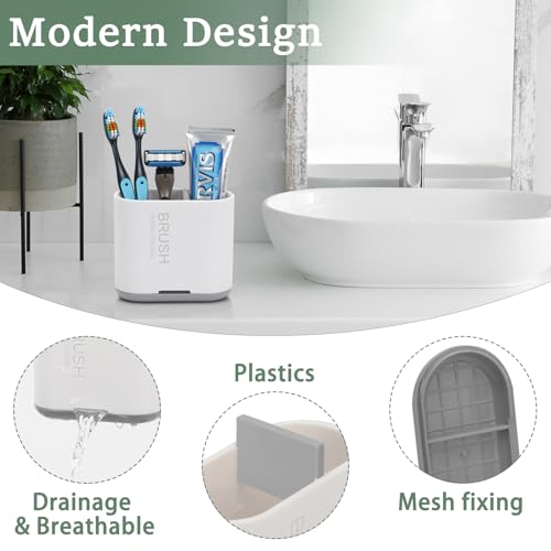 Chintu Toothbrush and Toothpaste Holder with Divider for Bathroom Countertop Organizer, Detachable for Easy Clean,Electric Toothbrush Holders Storage Caddy for Family (White/Gray) - Image 2