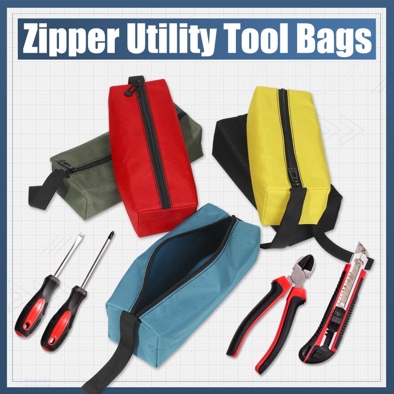 NUOMI Small Canvas Tool Bags Zipper 5 Pack Portable Pouches Storage Organizer with Hanging Loop for Woodworker, Ironworkers, Gardening, and Everyday Handyman - Image 2