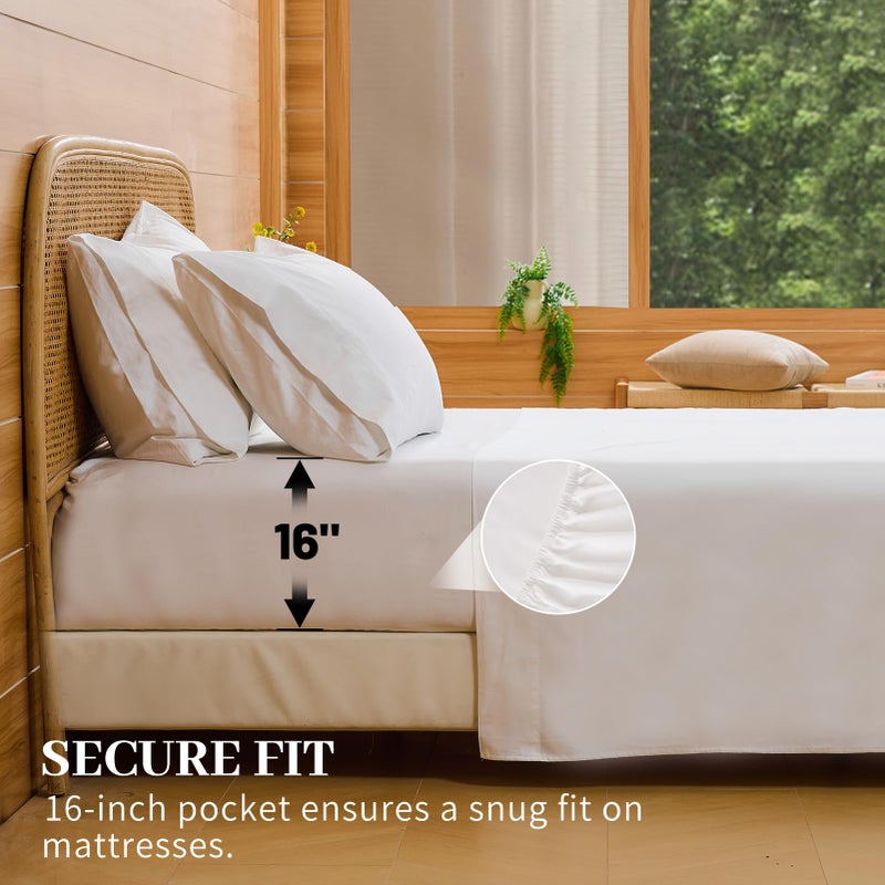 Bedlifes Egyptian Cotton Sheets 1000 Thread Count Queen Size, 4-Piece 16" Deep Pocket - Cooling & Breathable Ultra Soft Bedding for Hotel Comfort (White) - Image 4