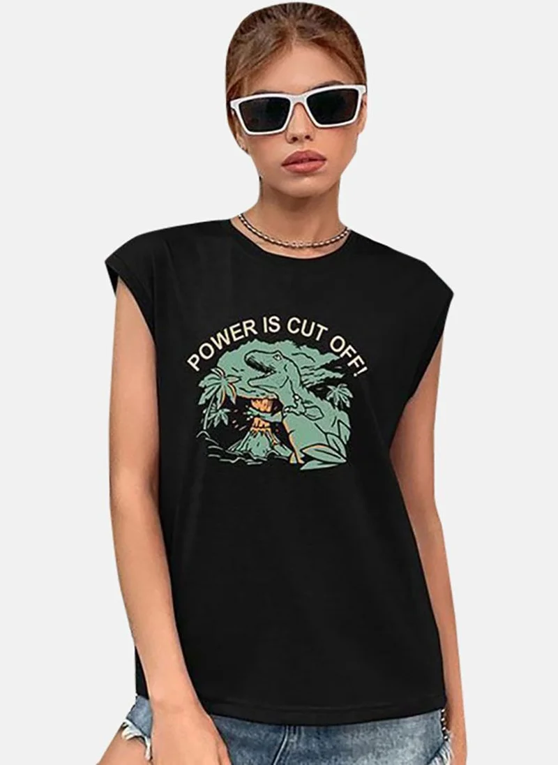 YUNIQEE Black Typography Round Neck Top