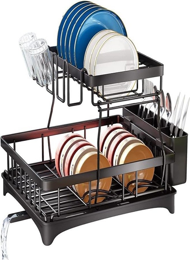 Glaceon Dish Drying Rack 2 Tier Large Capacity Dish Rack- Dish Racks for Kitchen Counter with Drainboard, Rustproof Dish Drainer with Removable Utensil Holder,Cutting Board Holder,Cup Holder, - Image 1
