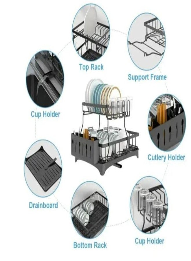 Glaceon Dish Drying Rack 2 Tier Large Capacity Dish Rack- Dish Racks for Kitchen Counter with Drainboard, Rustproof Dish Drainer with Removable Utensil Holder,Cutting Board Holder,Cup Holder, - Image 3