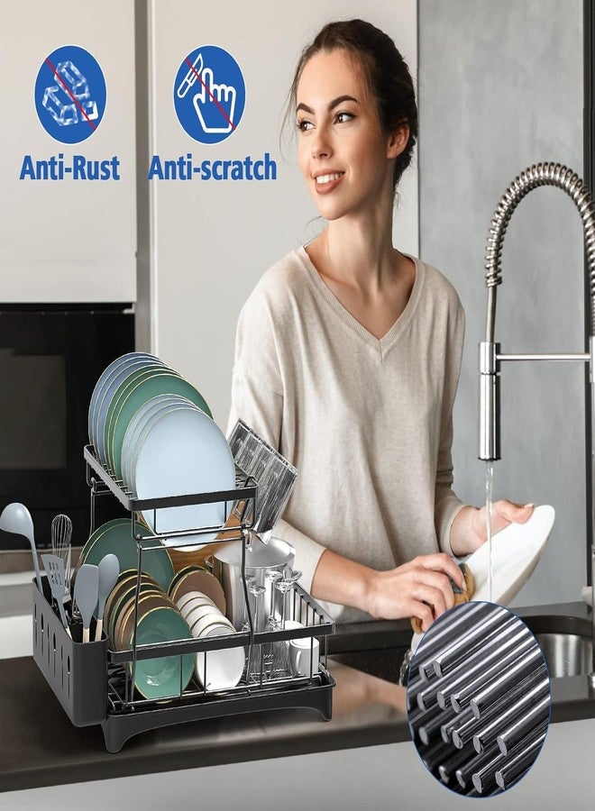 Glaceon Dish Drying Rack 2 Tier Large Capacity Dish Rack- Dish Racks for Kitchen Counter with Drainboard, Rustproof Dish Drainer with Removable Utensil Holder,Cutting Board Holder,Cup Holder, - Image 2