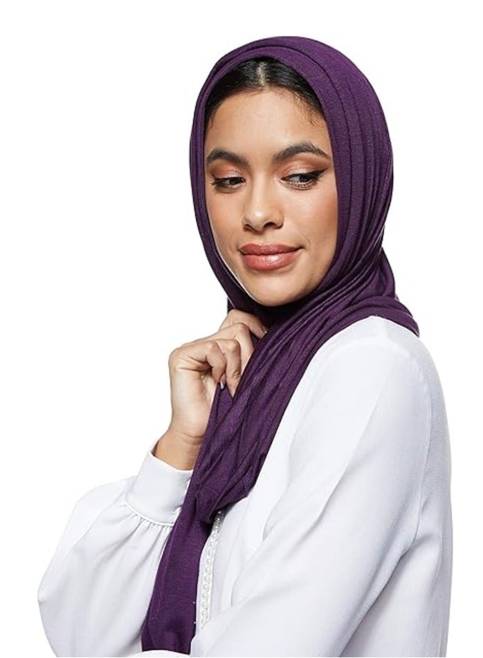 Dark Purple Jersey Stretch Shailah Hijab – Soft and Versatile Muslim Scarf and Shawl  - Image 1