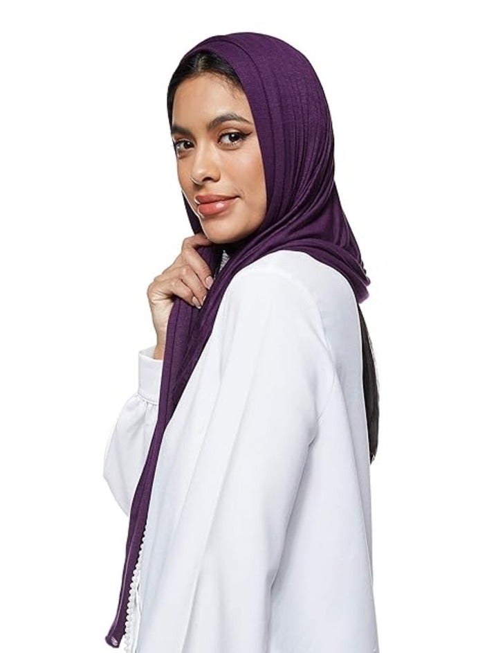 Dark Purple Jersey Stretch Shailah Hijab – Soft and Versatile Muslim Scarf and Shawl  - Image 3
