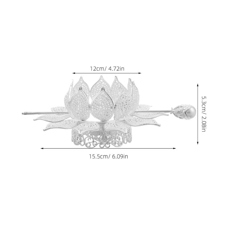 Floral Lotus Hair Stick Silver Hanfu Hairpin with Tassels Ancient Style Chinese Bridal Hair Accessories for Wedding and Traditional Costume - Image 2