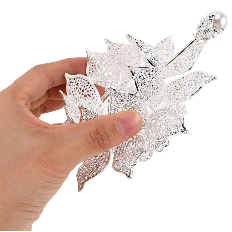 Floral Lotus Hair Stick Silver Hanfu Hairpin with Tassels Ancient Style Chinese Bridal Hair Accessories for Wedding and Traditional Costume - Image 4