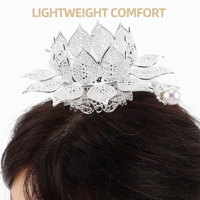 Floral Lotus Hair Stick Silver Hanfu Hairpin with Tassels Ancient Style Chinese Bridal Hair Accessories for Wedding and Traditional Costume - Image 3