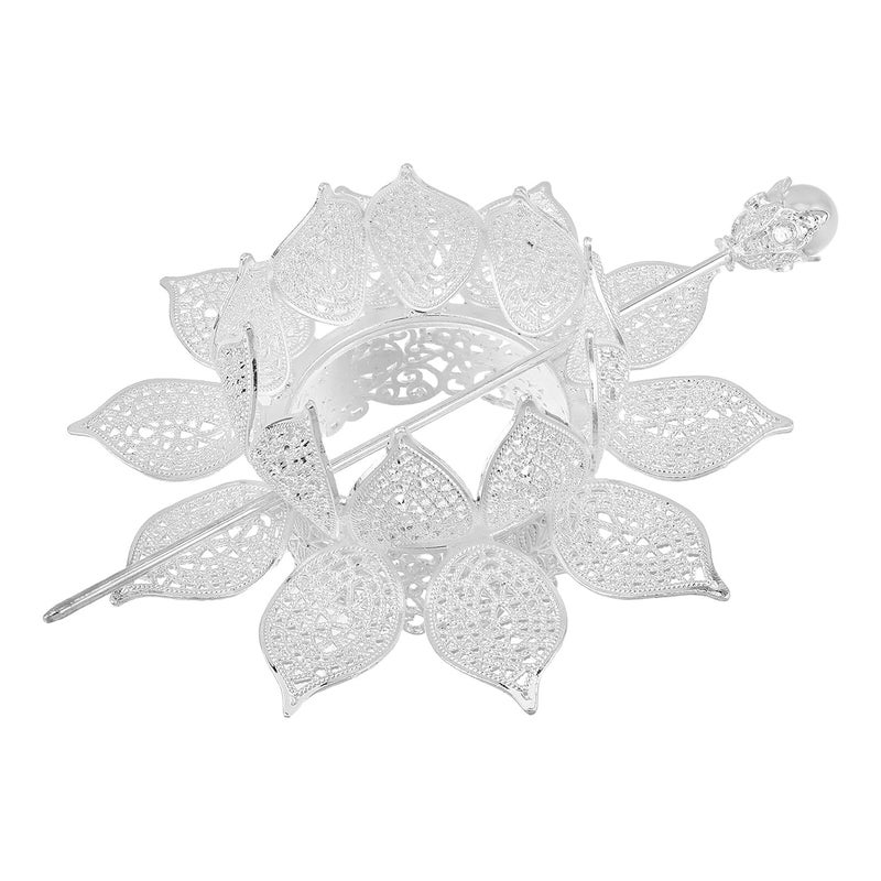 Floral Lotus Hair Stick Silver Hanfu Hairpin with Tassels Ancient Style Chinese Bridal Hair Accessories for Wedding and Traditional Costume - Image 1