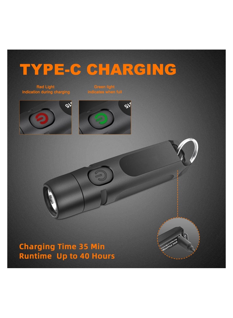 650 Lumens Rechargeable Keychain Flashlight, EDC Pocket Flashlight Mini Rechargeable Flashlight High Lumens Keychain Flashlight Pocket-Sized Flashlight for Camping Outdoors Emergency - Image 5