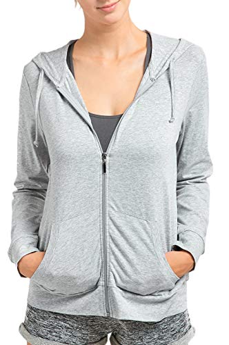 Sofra Women's Thin Cotton Zip Up Hoodie Jacket (L, Heather Grey) - Image 4
