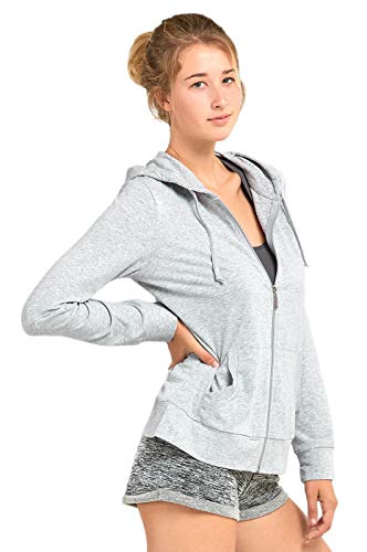 Sofra Women's Thin Cotton Zip Up Hoodie Jacket (L, Heather Grey) - Image 3