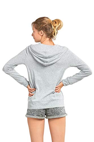 Sofra Women's Thin Cotton Zip Up Hoodie Jacket (L, Heather Grey) - Image 2