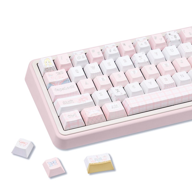 COOMICKEY Cute Cream Keycap Set 145 Keys Cherry Profile Pink Keycaps PBT Custom Keycap for Mechanical Keyboard Compatible with ANSIISO Layout - Image 2