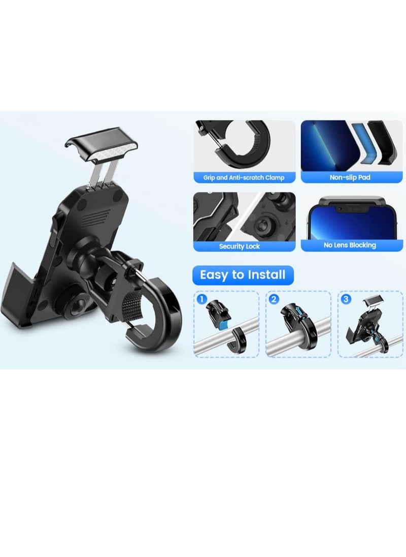 KASTWAVE - Bike Motorcycle Phone Mount Holder, for ATV/Bicycle/Stroller/Scooter with Security Lock, Non-Slip Anti-Shake Handlebar Clamp, Fit iPhone 13 Pro Max / 12 Pro Max / 11 / Cellphone 4.5 in-7in - Image 1
