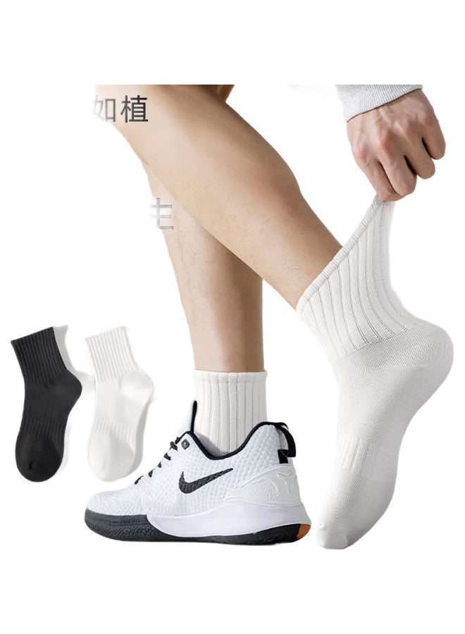 As plant Like Plant Men'S Socks, Autumn And Winter Mid-Calf Socks, 100% Pure Cotton, Antibacterial, Odor-Resistant, Black And White, Waist-Tie, Sweat-Absorbing, Breathable, Athletic Long Socks - Image 2