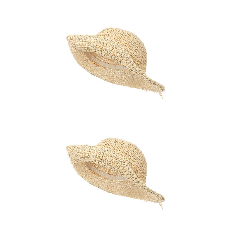 2pcs Unisex Cool Hat Beach Hat Protective for Children Kids (Beige) - Image 1