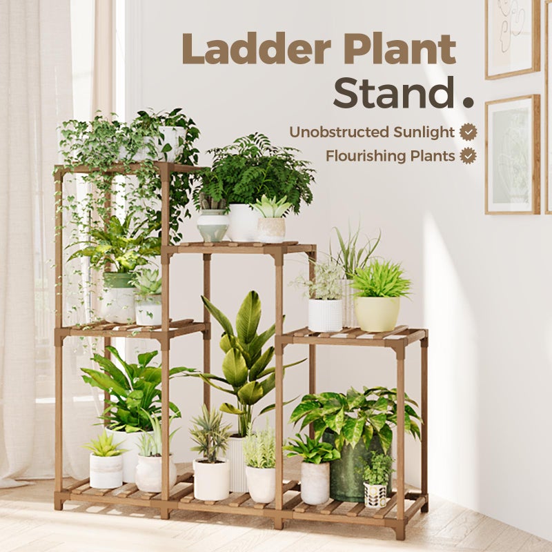 Bamworld Plant Stand Indoor Wood Plant Shelf Outdoor Tiered Plant Rack for Multiple Plants Upgrade 3 Tiers 7 Potted Ladder Plant Holder Plant Table for Mulitiple Pots Boho Decor Home Decor for Window Balcony Living Room Gardening Gifts - Image 2