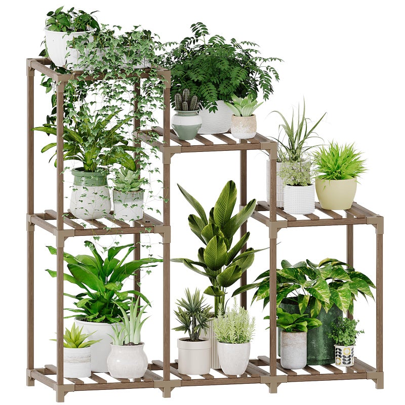 Bamworld Plant Stand Indoor Wood Plant Shelf Outdoor Tiered Plant Rack for Multiple Plants Upgrade 3 Tiers 7 Potted Ladder Plant Holder Plant Table for Mulitiple Pots Boho Decor Home Decor for Window Balcony Living Room Gardening Gifts - Image 1