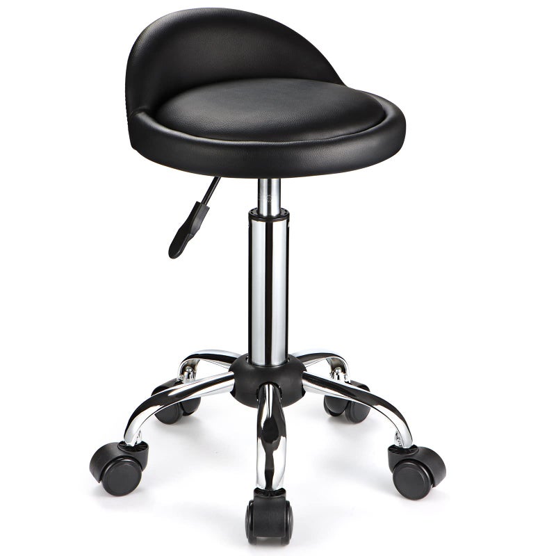 FNZIR FNZIR Swivel Rolling Stool with Wheels Height Adjustable Stool Drafting Chair with Low Back Black 