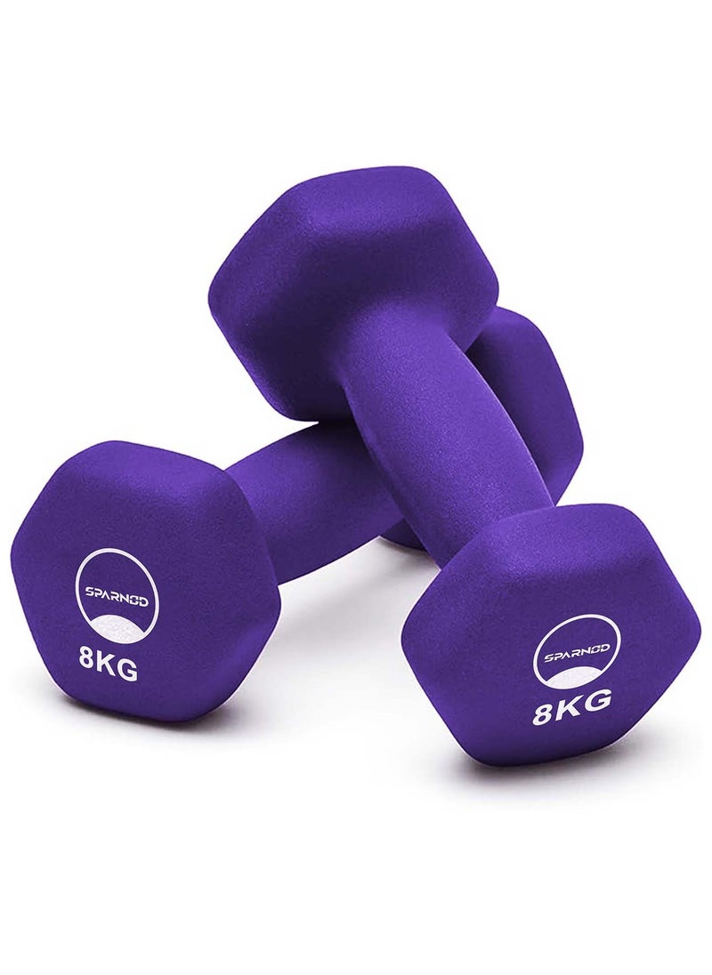 Sparnod Fitness - Sparnod Fitness SDN-8_PAIR Cast Iron Dumbbells - Non-Slip, Rubber Coated, Hexagonal Design, Pair for Home Gym, Strength Training, Yoga, Aerobics, Dipping, Dance, Workout - Image 1