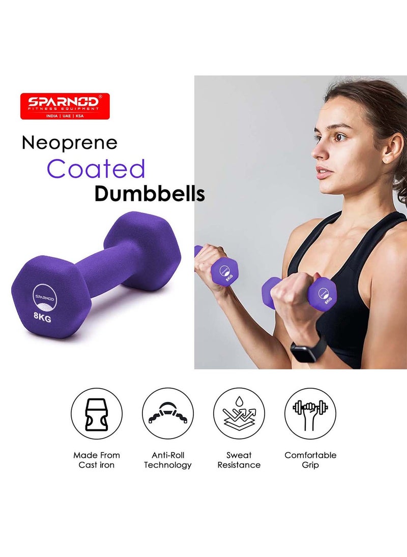 Sparnod Fitness - Sparnod Fitness SDN-8_PAIR Cast Iron Dumbbells - Non-Slip, Rubber Coated, Hexagonal Design, Pair for Home Gym, Strength Training, Yoga, Aerobics, Dipping, Dance, Workout - Image 1