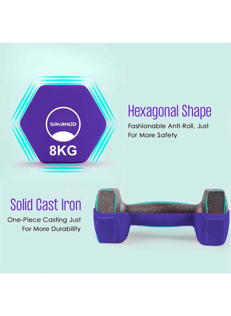 Sparnod Fitness - Sparnod Fitness SDN-8_PAIR Cast Iron Dumbbells - Non-Slip, Rubber Coated, Hexagonal Design, Pair for Home Gym, Strength Training, Yoga, Aerobics, Dipping, Dance, Workout - Image 1