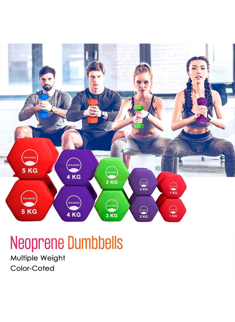 Sparnod Fitness - Sparnod Fitness SDN-8_PAIR Cast Iron Dumbbells - Non-Slip, Rubber Coated, Hexagonal Design, Pair for Home Gym, Strength Training, Yoga, Aerobics, Dipping, Dance, Workout - Image 1