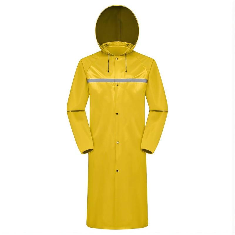 Yellow Long Rain Coat Reflective Strip For Commute Delivery Camping Outdoor Work - Image 4