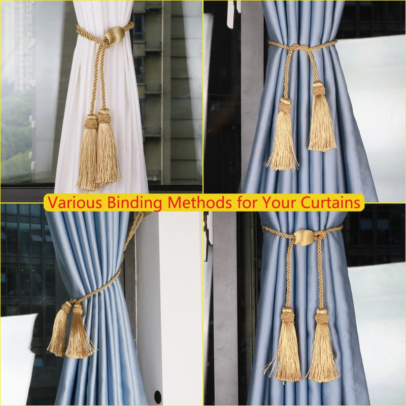 HedongHexi Gold Curtain Tiebacks with Tassel,Modern Rope Window Curtain Ties Backs for Draperies, Outdoor Elegant Decorative Curtain Holdbacks - Image 5