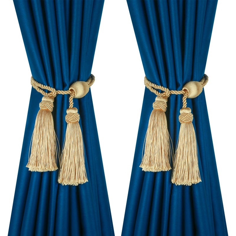 HedongHexi Gold Curtain Tiebacks with Tassel,Modern Rope Window Curtain Ties Backs for Draperies, Outdoor Elegant Decorative Curtain Holdbacks - Image 1