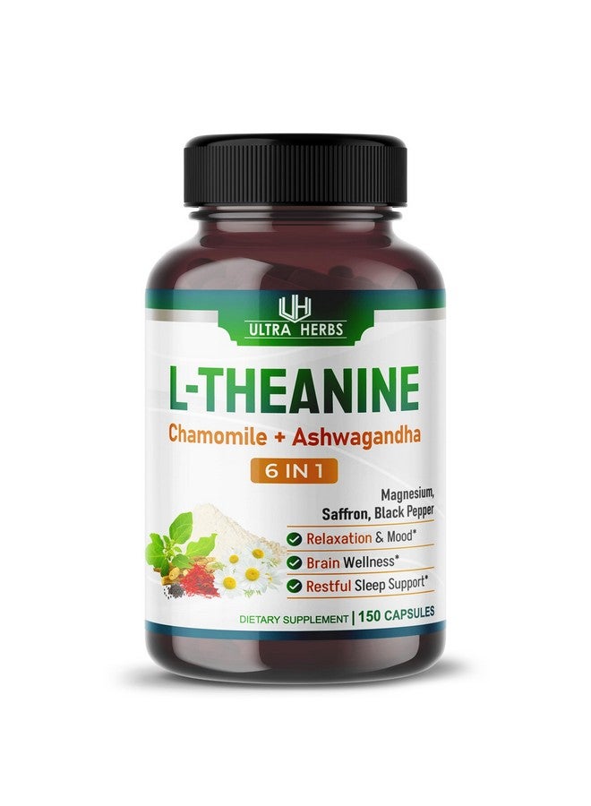 ULTRA HERBS مكمل L-Theanine - 6 في 1 مركب غني بالمغنيسيوم، الأشواغاندا، الزعفران، البابونج - يدعم الاسترخاء، الهدوء وجودة النوم | 150 كبسولة - Image 1